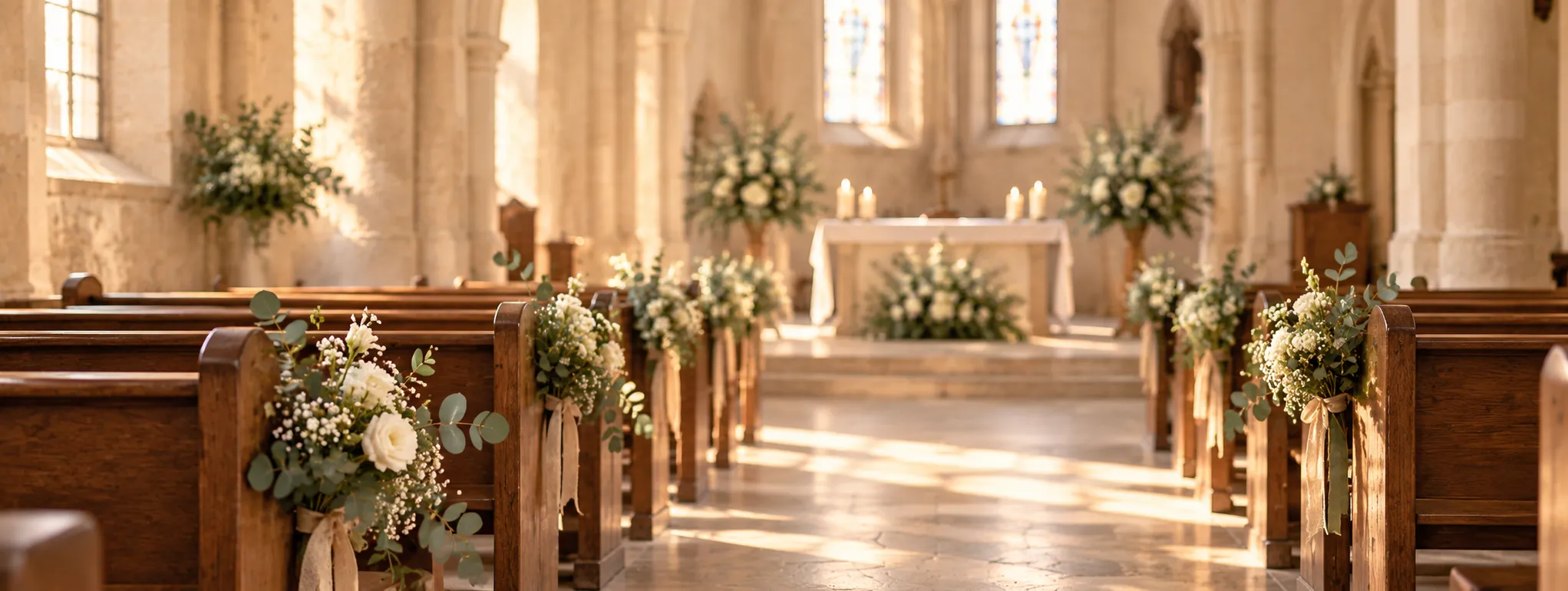 Église préparée pour une cérémonie religieuse