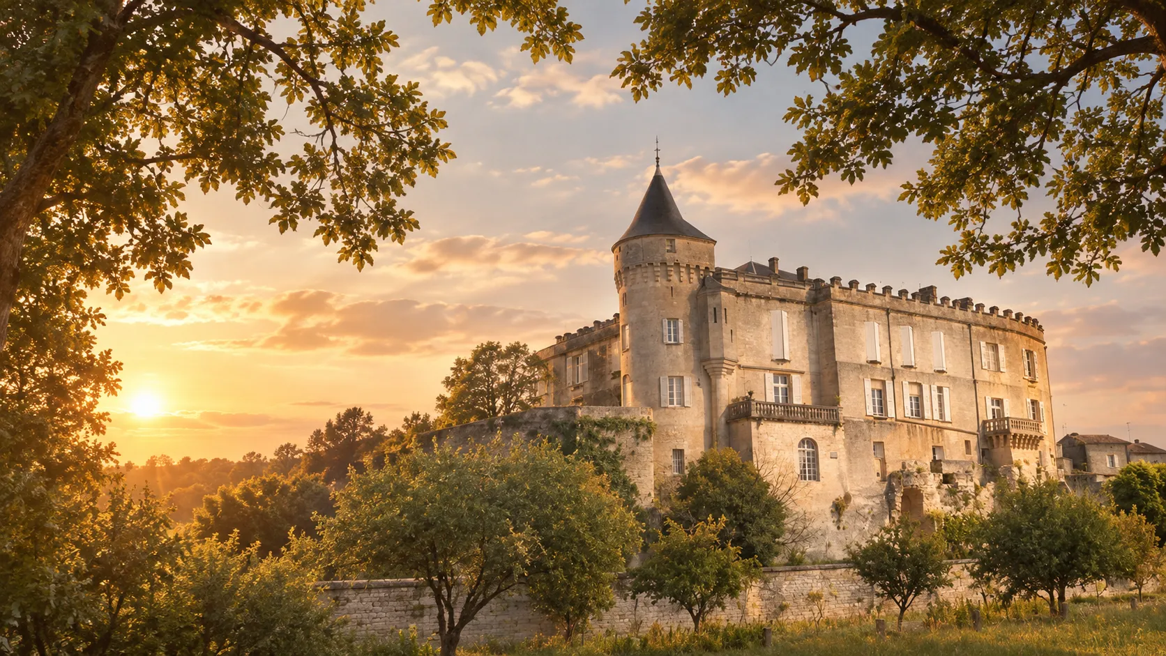 Château de Jonzac dans une lumière douce et chaleureuse