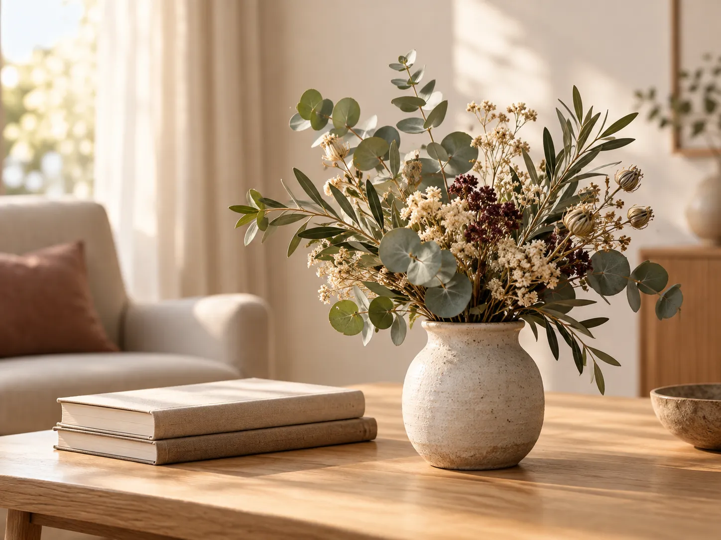 Bouquet d’eucalyptus dans une lumière apaisante